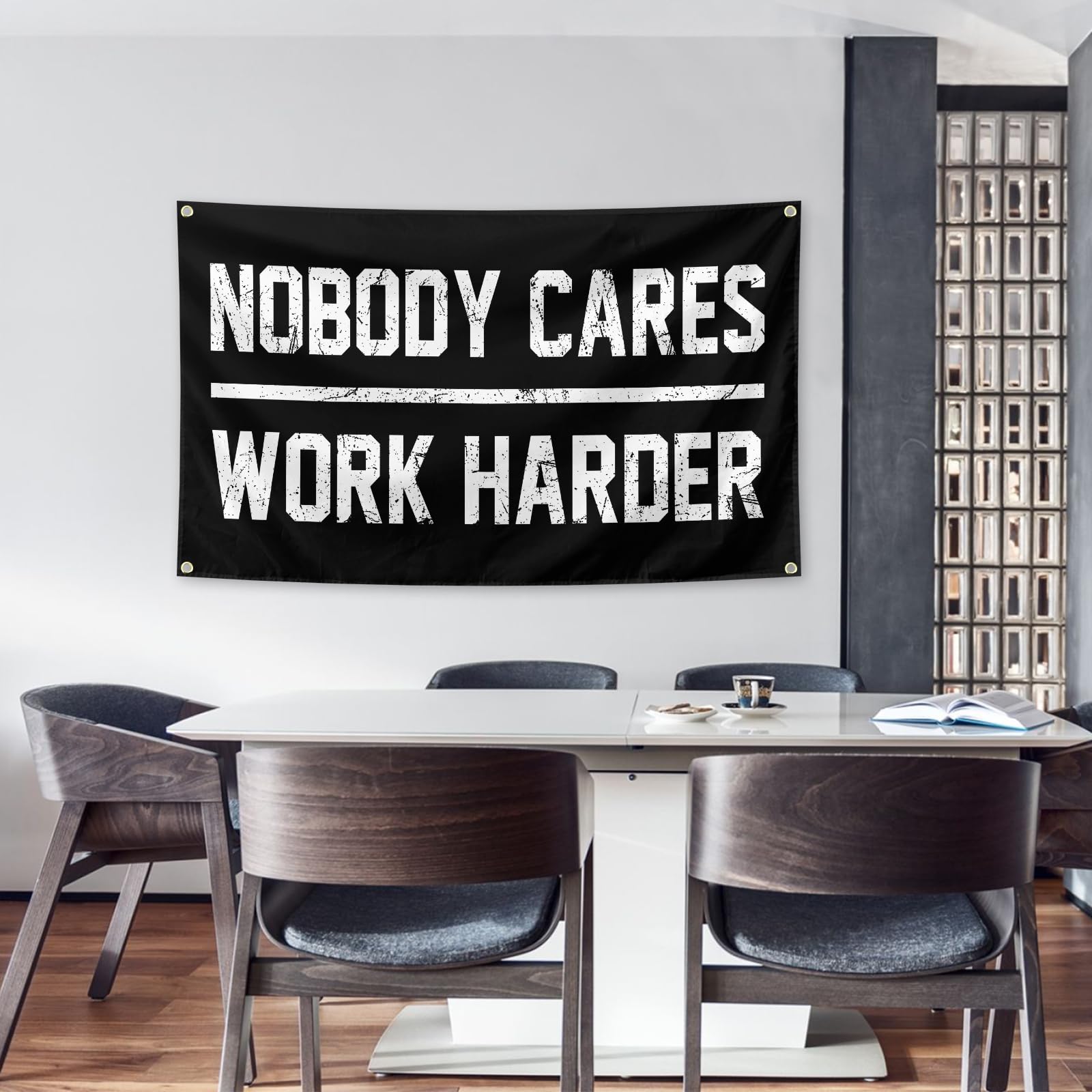 Nobody Cares Work Harder Motivational Gym Banner 3x5 Feet With 4 Brass Gaskets Tapestry Flag.Inspire Your Fitness Wall Decor.