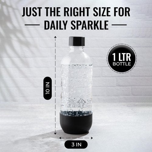 Replacement Carbonating Sparkling Water Bottles for SodaStream - 1 Liter, BPA-Free & Leak-Proof (Compatible with Fizzi, One Touch, Jet, Source, Play, Genesis, Power Models) - 3-Pack (Black)