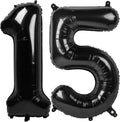 Skiennix 40-Inch Black Foil Number 15 Balloons - Perfect for 15th Birthday & Anniversary Celebrations