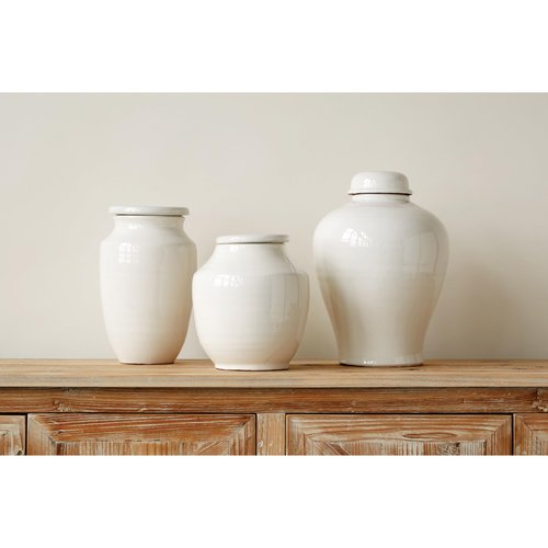 Creative Co-Op Small Round White Terracotta Cachepot