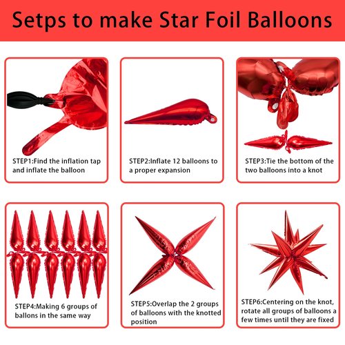 Red Star Foil Balloons Explosion 12 Point Spike Baloons Large Mylar Balloon Party Decorations Backdrops for Christmas Wedding Anniversary Bachelorette Engagement Birthday Valentine's Day