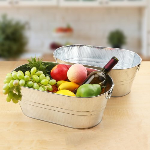 2 PCS 15.3 x 9 x 6 inches Silver Metal Galvanized Tub with Handles, 3 Gallon Galvanized Beverage Tubs for Parties, Large Metal Drink Ice Buckets for Beer, Wine, Cocktails & Outdoor Events