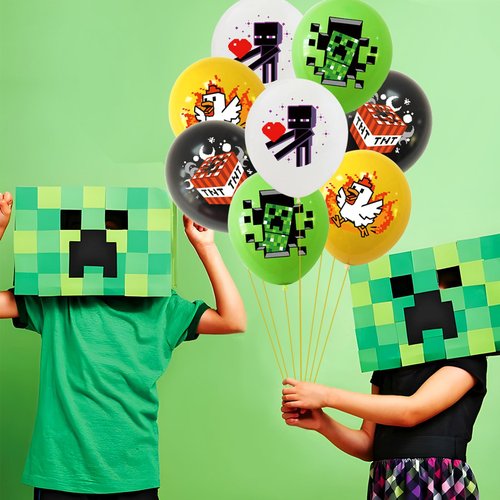 Pixel Birthday Party Decorations, Game Styled Gamer Party Supplies, lnclude Happy Birthday Banner, Balloons, Cake Toppers, Cartoon Party Celebrate Supplies