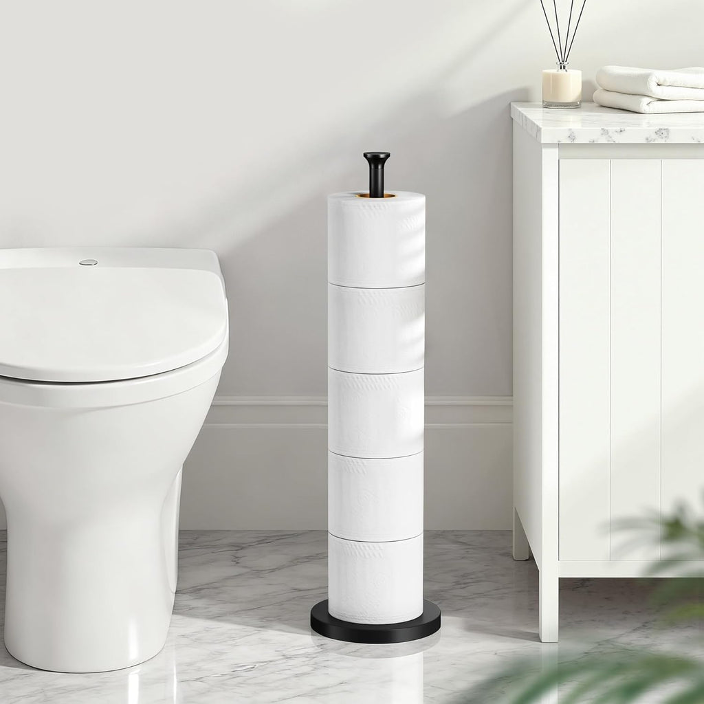 Skiennix Toilet Paper Holder Stand - Free-Standing Stainless Steel Design with Reserve Function