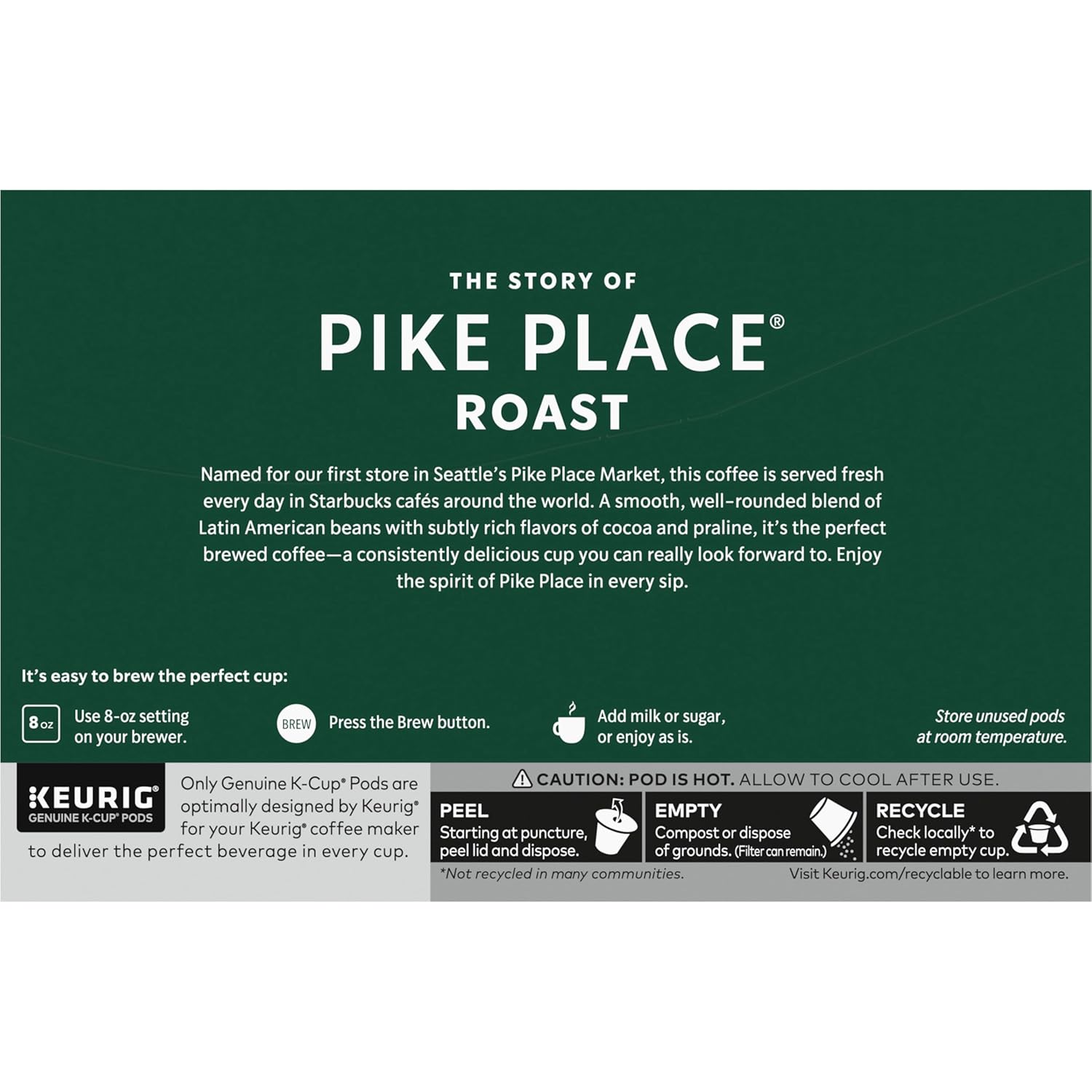 Starbucks K-Cup Coffee Pods - Medium Roast Pike Place Roast for Hot or Iced Coffee | 60 Count