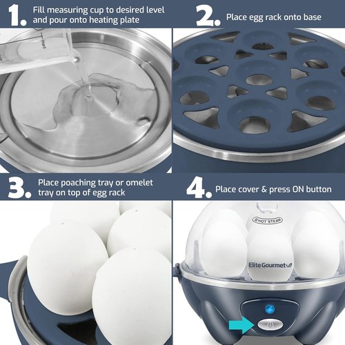 Elite Gourmet Electric Egg Cooker - 7 Egg Capacity for Soft, Medium, Hard-Boiled & Omelets | BPA Free
