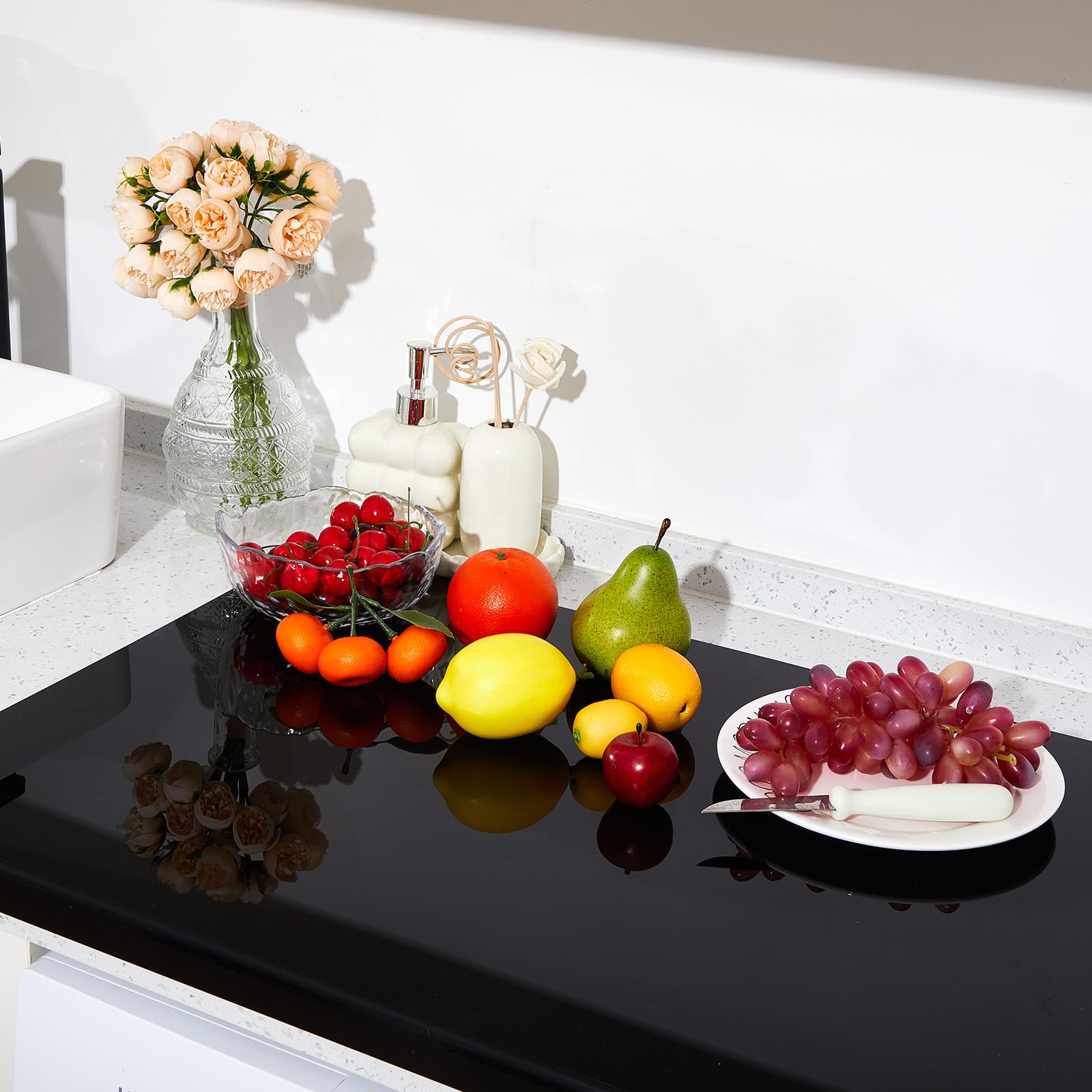 Wesiti Large Acrylic Cutting Board with Lip Non Slip 30"L x 20"W Black Cutting Board Chopping Acrylic Countertop Protector Cover Shatter Resistant for Home Restaurant Kitchen Sink Stove