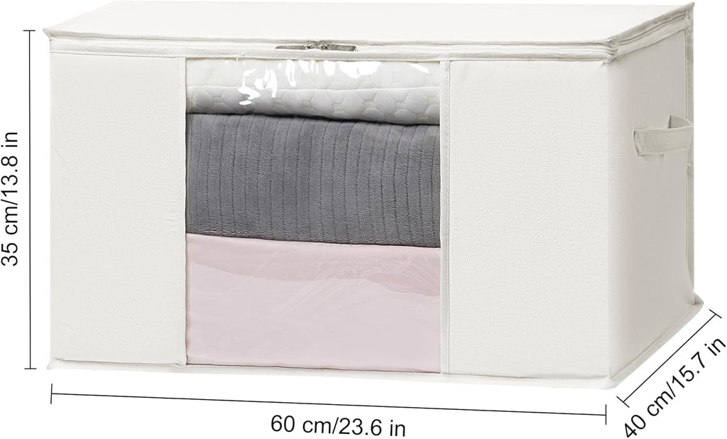 TYEERS Large Storage Bags - Zippered Cotton Blended Fabric Containers for Seasonal Clothes | 23.6x15.7x13.8 Inches, 2-Pack, Beige