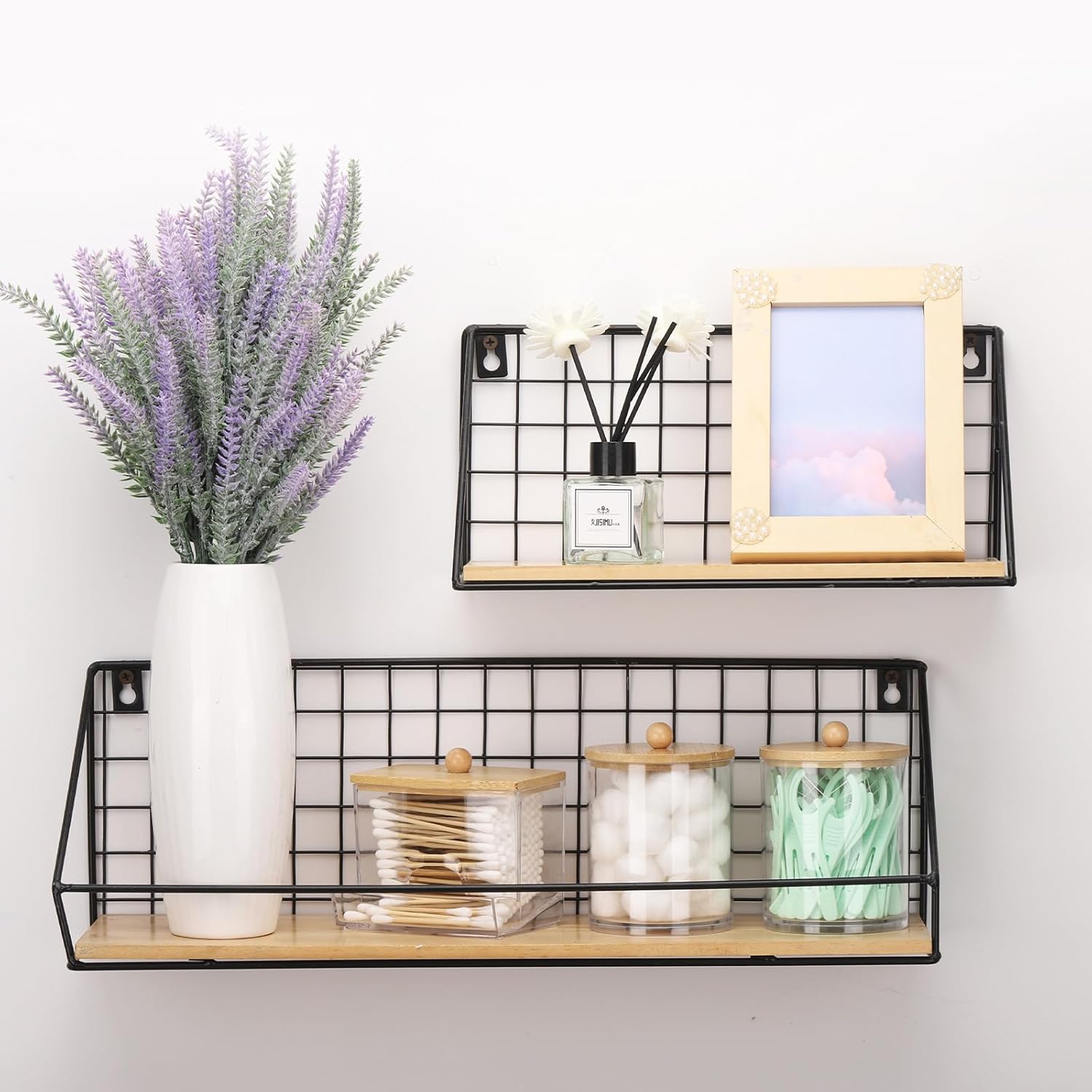 Tbestmax Cotton Swab Dispenser - Stylish Bathroom Organizer with Bamboo Lid | 10/12 oz Apothecary Jar