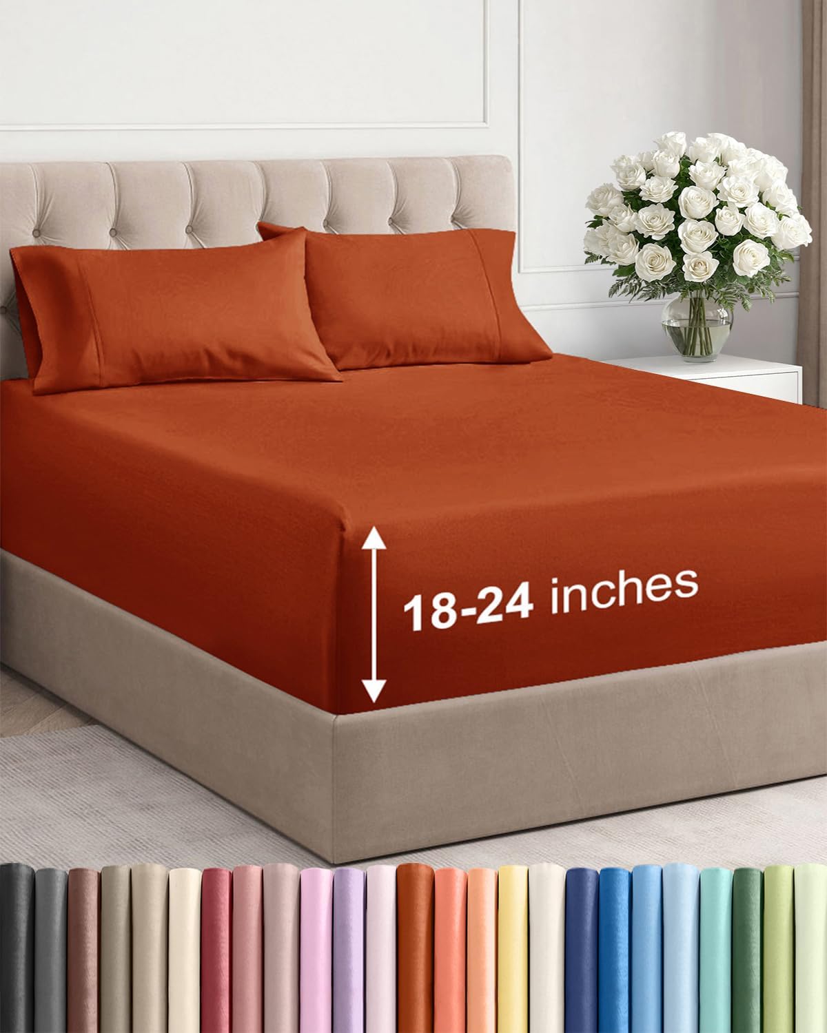 Skiennix Extra Deep Twin XL Sheet Set - 4-Piece Breathable Cooling Bedding - Soft, Wrinkle-Free Terracotta