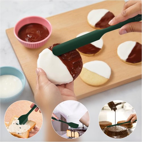 HOTEC Silicone Rubber Spatula Set - 600℉ Heat Resistant, BPA-Free, Dark Green | Set of 5 for Non-Stick Cookware