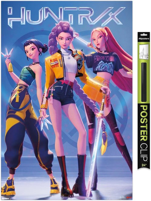 Huntrix | Netflix K-Pop Demon Hunters 2025 Wall Poster - 34"L x 22.4"W, Includes Clip Bundle