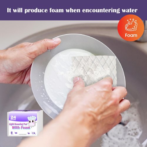 24 Pack Light Scouring Pad with Foam, Triple Cleaning Scrub Pad Singles Heavy Duty Household Non-Scratch Abrasive Hand Pad Multi Surface Magic Sponge Eraser Sheets for Home Surfaces Indoor Cleaning