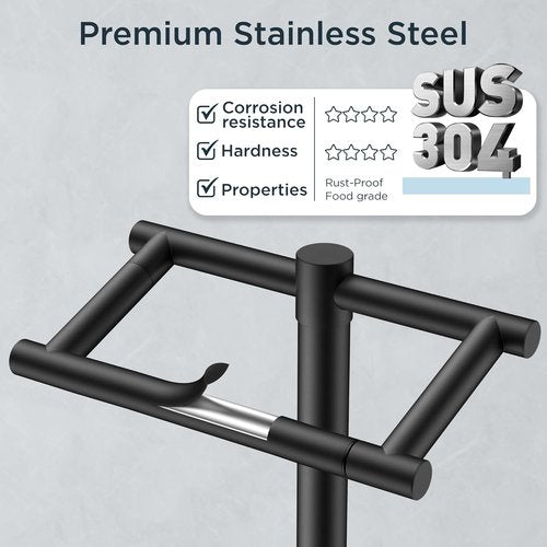 FORIOUS Toilet Paper Holder - Rustproof Stainless Steel Double Post Design | Matte Black Finish