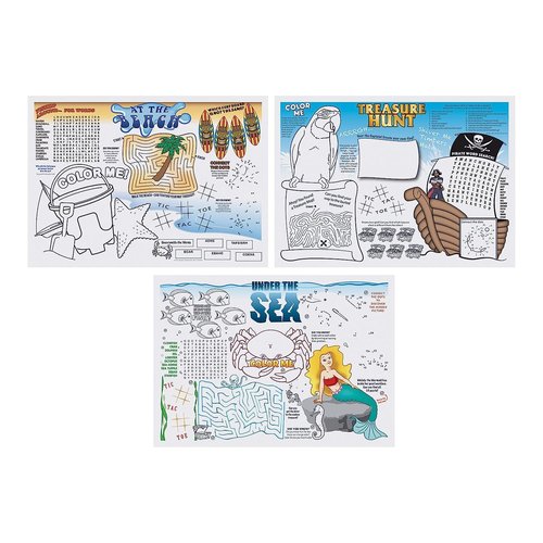 Hoffmaster 702088 Seashore Games Multipack Placemats with 3 Designs per Case, 10" Length x 14" Width (Pack of 1000)