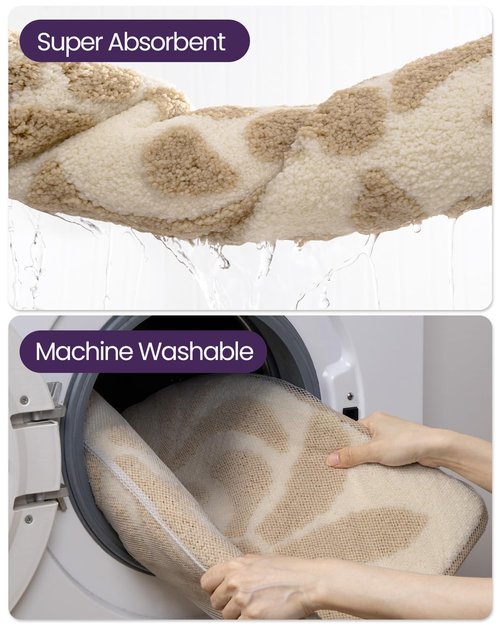 DEXI Bathroom Rug 24x24, Non Slip Washable Bath Mat, Absorbent Soft Microfiber Bathmat, Floral Plant Square Carpet for Shower Floor, Beige