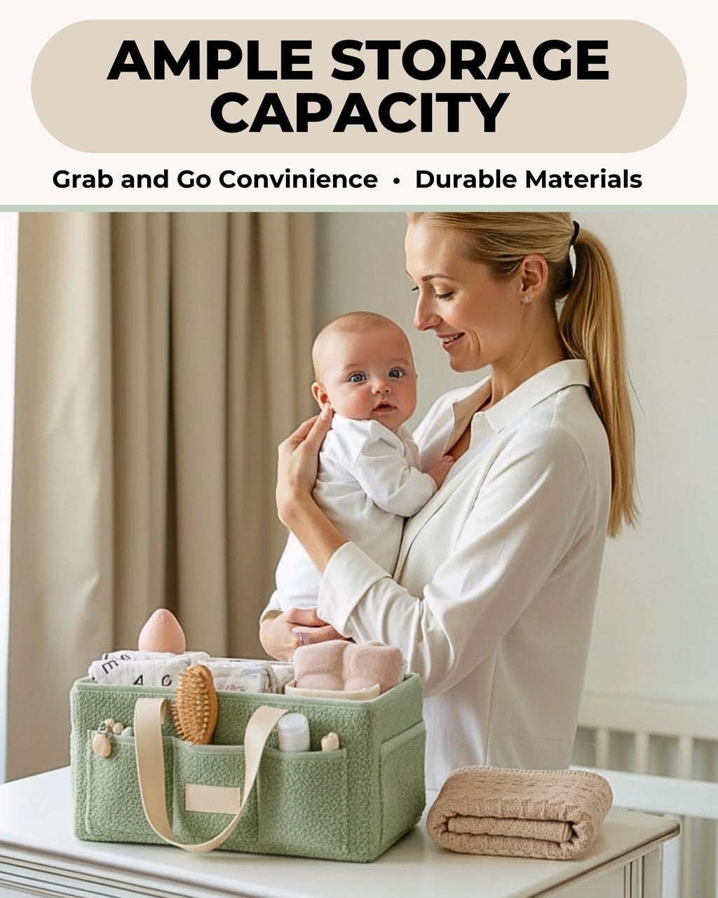 Toodly Baby Diaper Caddy Organizer with Portable Changing Mat - Teddy Fleece Diaper Organizer for Changing Table - Basket for Changing Essentials - Baby Essentials Organizer with Removable Dividers