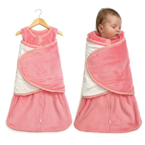 Mindsoft Furry Newborn Swaddle Sleep Bag for 0-3 Months Winter Warm Plush Baby Sleeping Bag Tog 2.5 Golden Mink Wearable Blanket with Adjustable Wrap for Infant Baby Shower New Parents Gift, Pink