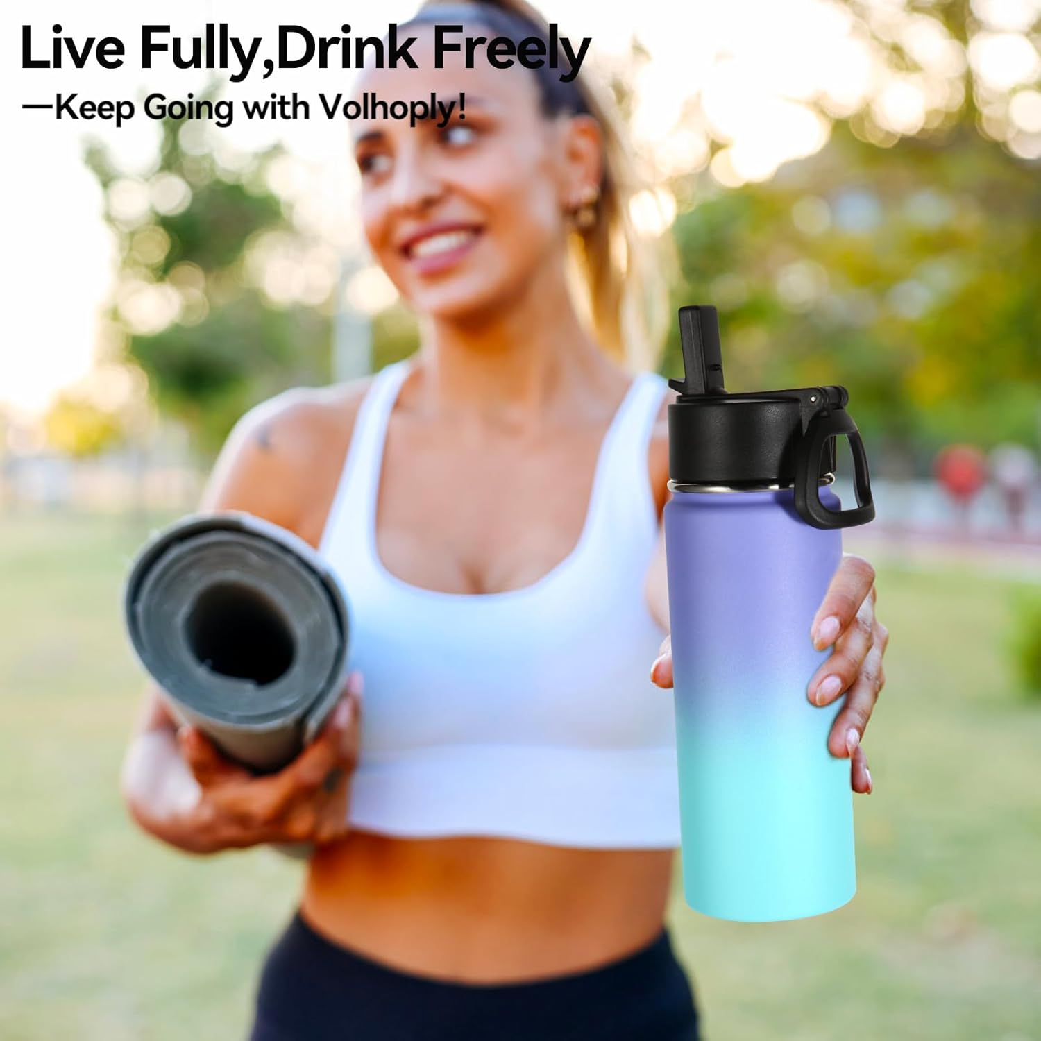 Volhoply 18oz Kids Insulated Water Bottle - Stainless Steel with Straw Lid | Double Wall Vacuum Flask (Purple Blue)