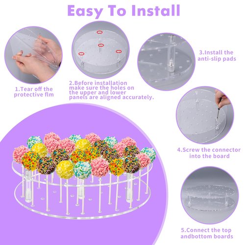 ELEGICKLIP 36 Holes Cake Pop Display Stand Holder -Clear Round Acrylic Lollipop Display Stand Perfect for Party and Birthday Celebrations