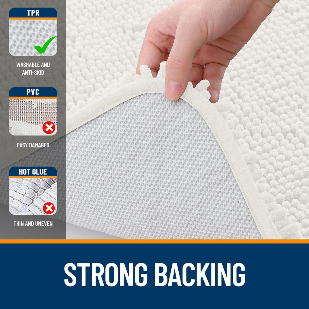 OLANLY Large Bathroom Rugs - Extra Soft Chenille Bath Mats | Quick-Dry, Machine Washable, Ivory 59x35
