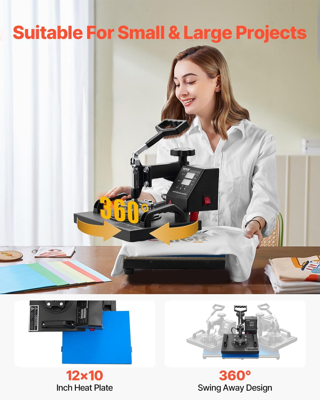 VEVOR Heat Press Machine - 12x10in Clamshell Sublimation Printer with Fast Heat-Up & Digital Control | Ideal for T-Shirts, Bags, and More