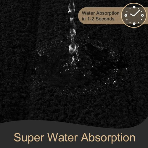 AROGAN Luxury Long Bathroom Runner Rugs, Thick Soft and Absorbent Microfiber Non Slip Bath Mat, Rubber Backing Striped Rug Carpets, Machine Washable Plush Mats for Bathroom Floor, 24x60 Inch Black