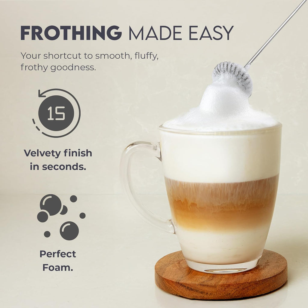 Zulay Milk Frother Wand - Mini Handheld Stainless Steel Mixer for Coffee & Lattes - Black