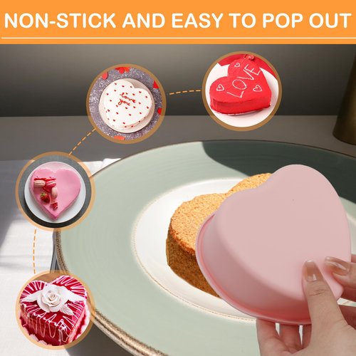HEYTIMI 3 PCS Silicone Heart Shaped Cake Pans 5 Inches Mini Heart Shaped Cake Pans Nonstick Heart Baking Cake Mold for Birthday, Wedding (pink, 5inch-3pack)