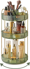 Asayuee 360° Rotating Makeup Organizer - Large 3-Tier Storage for Cosmetics & Skincare | Green