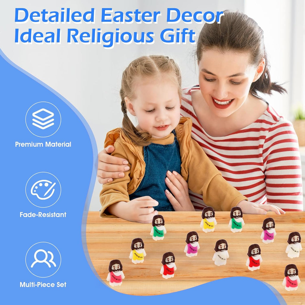 Skiennix 120PCS Mini Jesus Figurines - Colorful Tiny Religious Gifts for Easter Egg Stuffers | Perfect for Christian Women and Moms