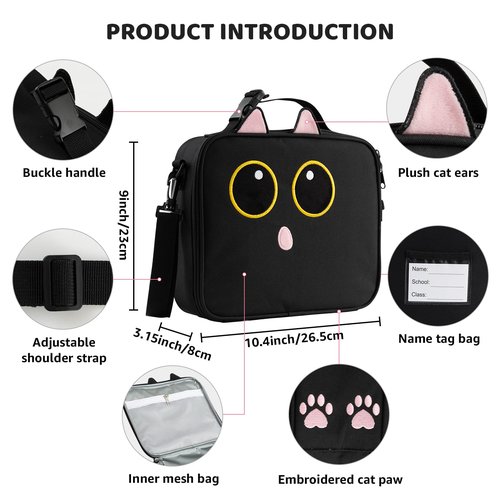 Easozoom Insulated Lunch Bag lonchera for Teen Girl Boy Kid Bento Box Reusable Large Capacity Portable Waterproof Leakproof with Name Tag to School Office Picnic Travel (1PCS Lunch Bag) (Black)