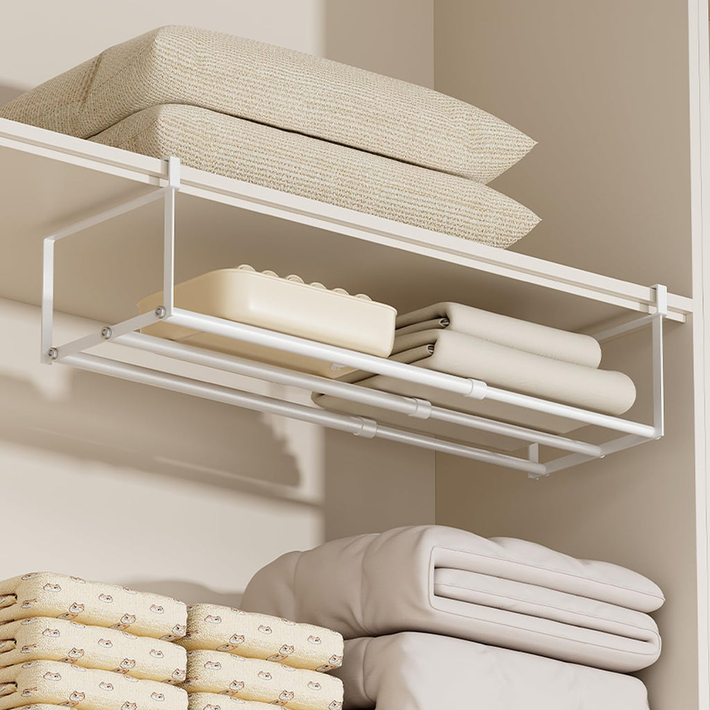 UFORU Expandable Hanging Shoe Rack Organizer for Closet, Adjustable Shoe Rack Under Cabinet Shelf, Versatile Under Shelf Storage for Kitchen, Book, Clothing Storage and Organization(White,2PCS)