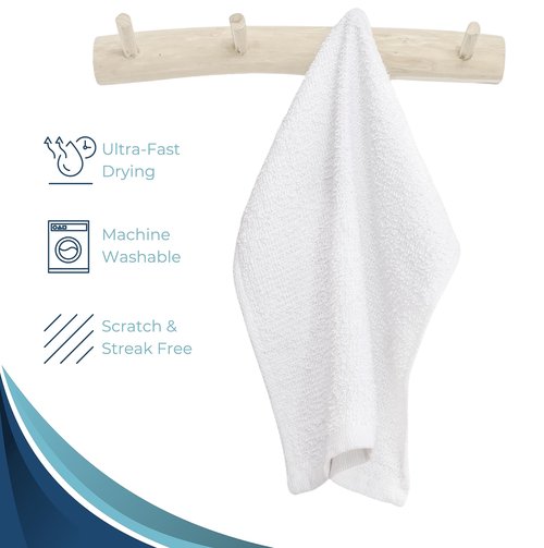 Looperry White Terry Cloth Rags (24 Pack) 13"x13" Inches Commercial Grade Dish Cloth Multipurpose Cleaning Rags for Housekeeping, Car Wash. Absorbent & Reusable Bar Mop Towels for Kitchen Cotton
