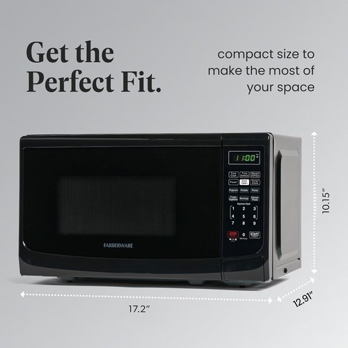 Farberware 0.7 Cu. Ft. Microwave Oven - 700 Watts, Auto Cook, Defrost & Easy Clean - Black Finish