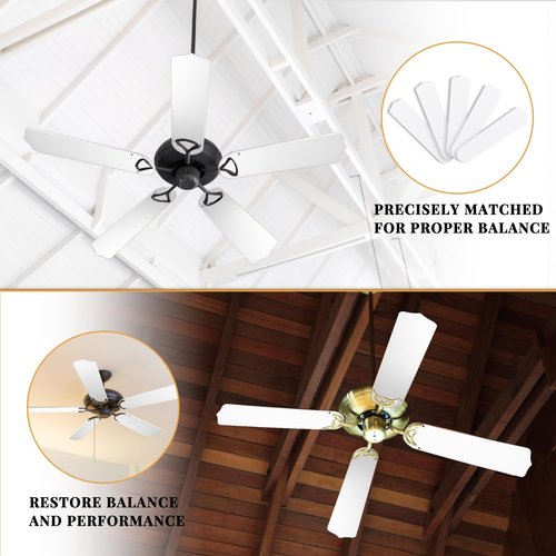 Lineshading 10Pcs Replacement Fan Blades for 42 52 Ceiling Fan Waterproof Weatherproof Fan Blades Replacement for Broken Substitution Replacing Indoor Outdoor Summer(White,42 Inch)