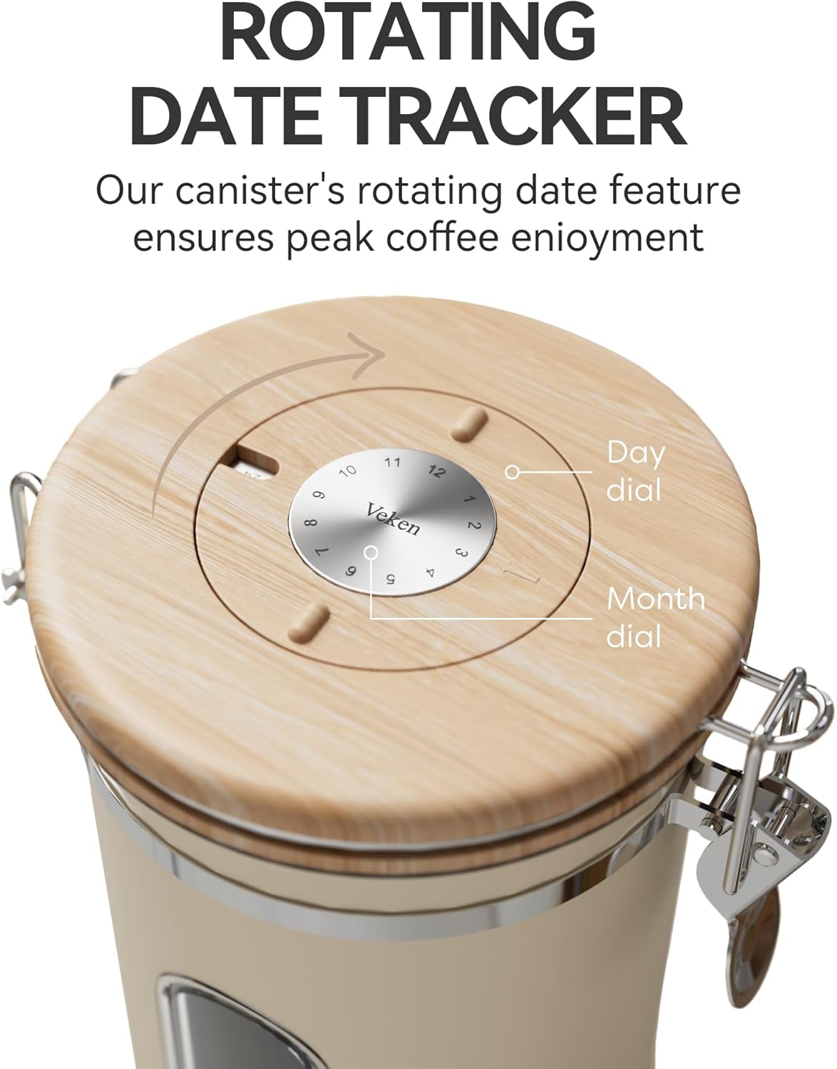 Veken Coffee Canister - Airtight Stainless Steel Food Storage Container with Window & Date Tracker | 22oz Cream