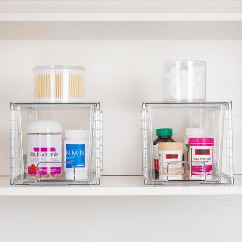 Vtopmart 4 Pack Large Stackable Storage Drawers,Easily Assemble Acrylic Bathroom Closet Undersink Organizers and Storage,Plastic Bins for Kitchen Cabinets,Pantry,Makeup,Medicine Organization