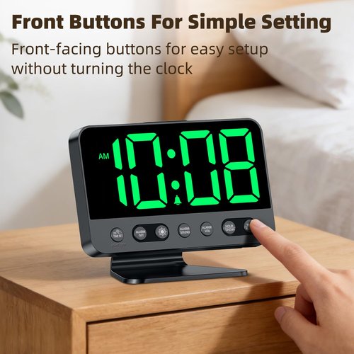 AuroraCalm Digital Alarm Clock with Large Numbers for Bedrooms: Bold Display Readable Across The Room with 5 Level Brightness - 5 Alarm Sounds 8 Night Lights for Kids Seniors Teens - Green