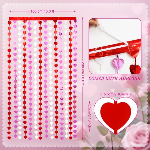 LOLStar Valentines Decorations, 2 Pack Valentines Party Decoration,3.3x6.6ft Red, Pink, White Heart Shape Tinsel Foil Fringe Curtains Photo Backdrop,Streamer Backdrop for Birthday,Engagement,Wedding