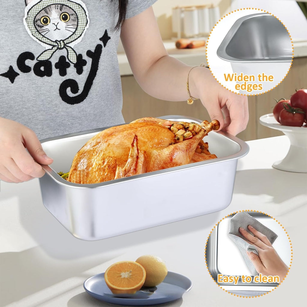 Skiennix 4-Inch Extra Deep Lasagna Baking Pan - 304 Stainless Steel with Lid, 8.7x12.6 Inch | Perfect for Casseroles and Roasting