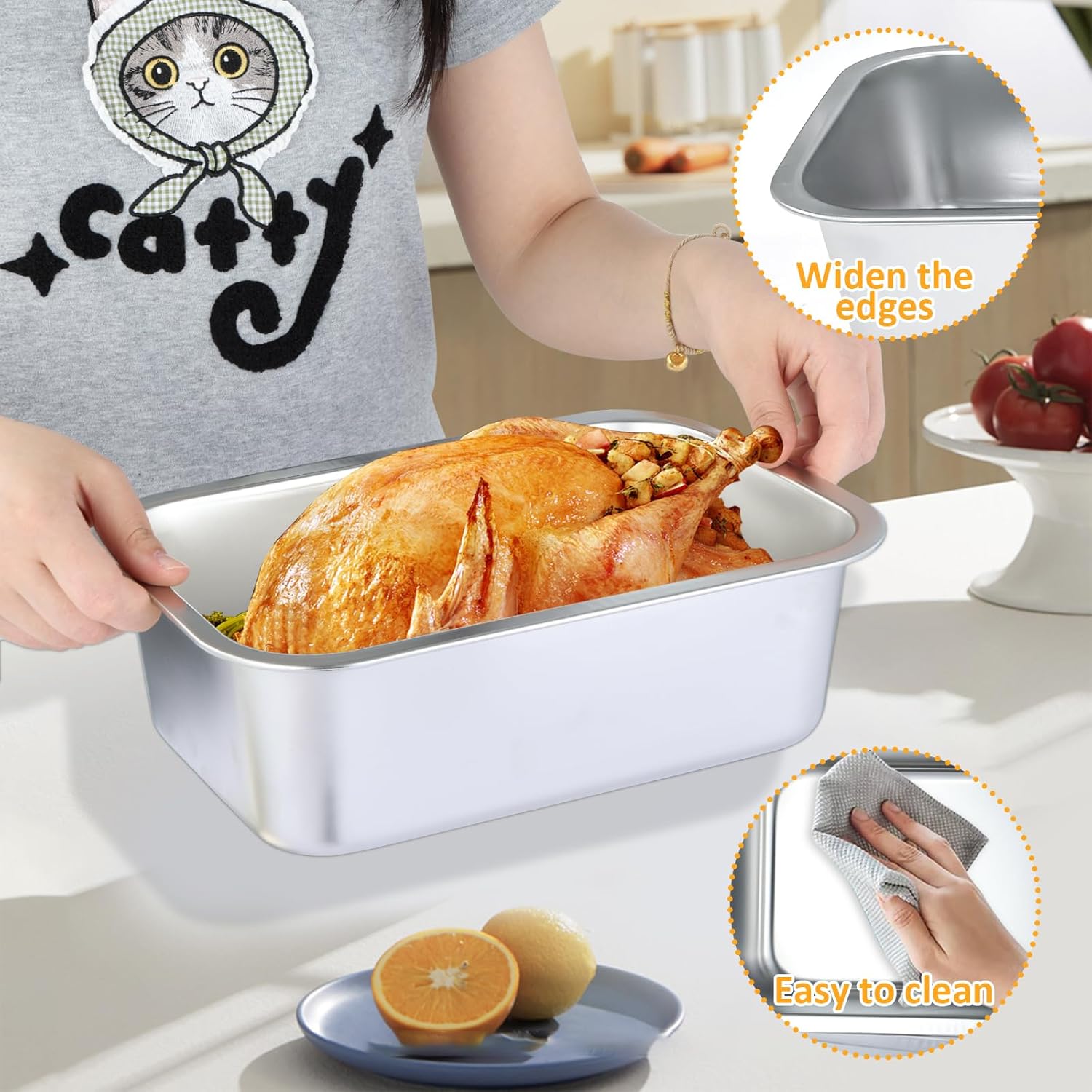Skiennix 4-Inch Extra Deep Lasagna Baking Pan - 304 Stainless Steel with Lid, 8.7x12.6 Inch | Perfect for Casseroles and Roasting
