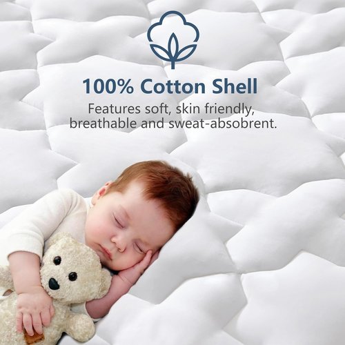 CozyLux Queen Mattress Pad - Breathable Cotton Cooling Topper for 8-21" Deep Pocket | Soft Quilted Protector (60"x80", White)