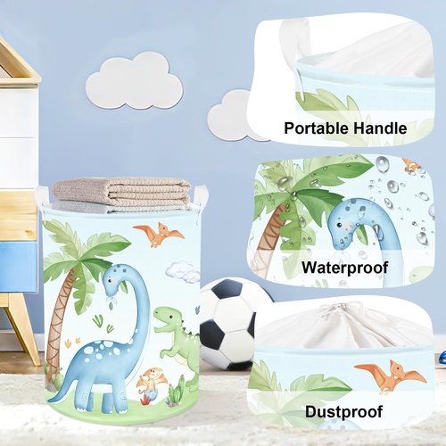 HUUMONSS Dinosaurs Baby Laundry Hamper Collapsible Clothes Kids Storage Basket Palm Tree Large Boys Girls Gift Toy Box Bin for Nursery Room, Blue, 63L