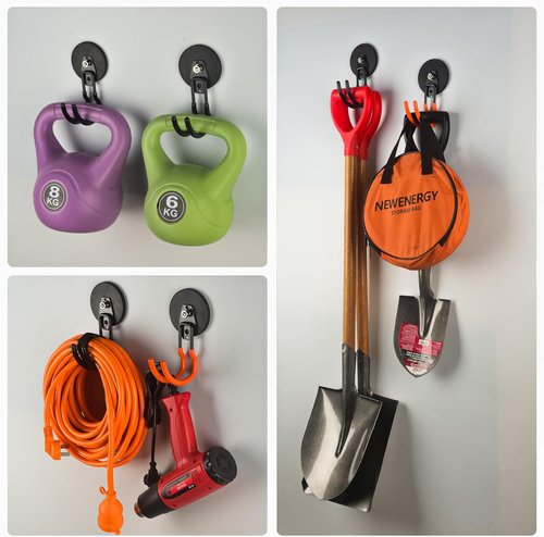 MUTUACTOR Magnetic Hooks - 40lbs Heavy Duty Double Metal J-Hook | Anti-Scratch Organizing Tool Set (2 Packs)