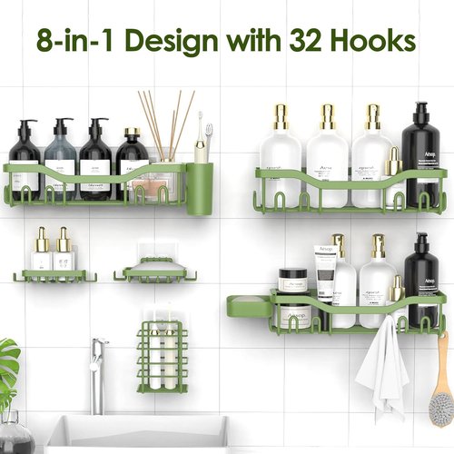 NESOMI Shower Caddy - Rustproof Stainless Steel Organizer with Soap Dish & Hooks | 8-Pack, No-Drill Storage