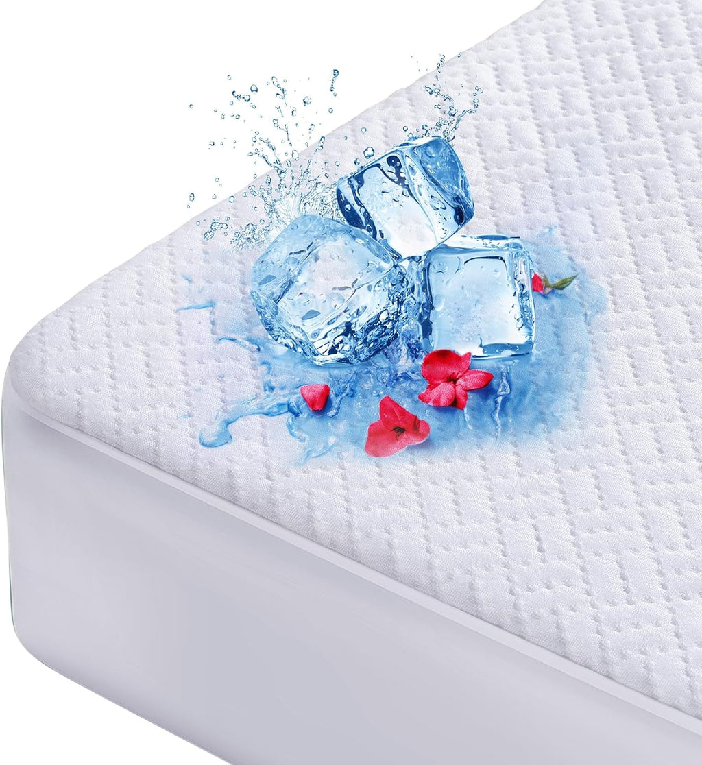 Skiennix Cooling Waterproof Mattress Protector - Soft, Breathable Queen Size Cover for Deep Pocket (8''-21'')