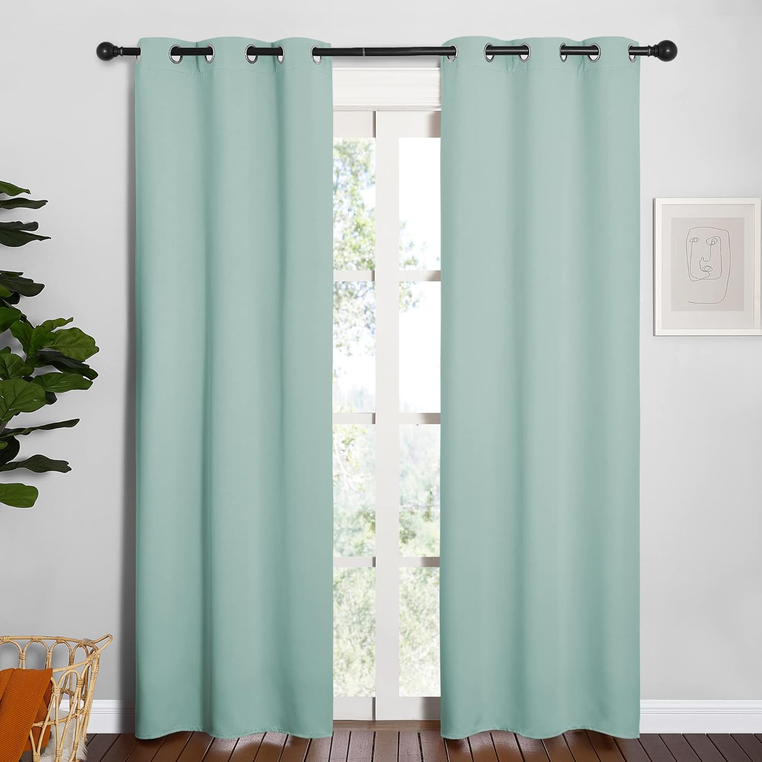 NICETOWN Thermal Blackout Window Curtain Panels - Insulated Grommet Draperies, Aqua, 34x84 Inches (One Pair)