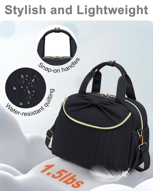 Bluboon Lunch Box for Women，Large Insulated Lunch Bag with Shoulder Strap，Adult Lunch Tote Teacher Nurse, Bow Lunch Cooler Gifts for Work Picnic Travel, Black (Black)