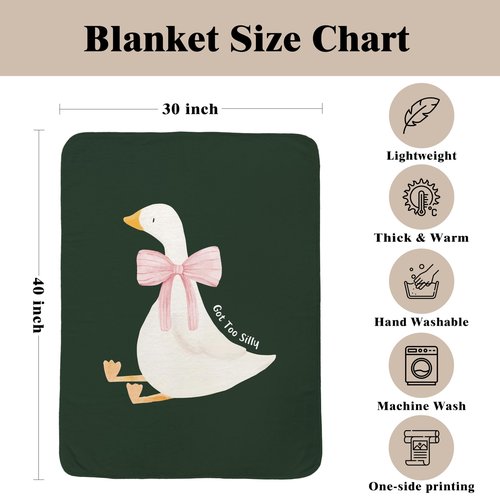 VRW Coquette Pink Bow Goose Kids Blanket, Dark Green Goose Nursery Throw Blanket Gifts for Girls Nursery Toddler Kids Room Bedroom Couch Bed Decor, 30x40 Inch